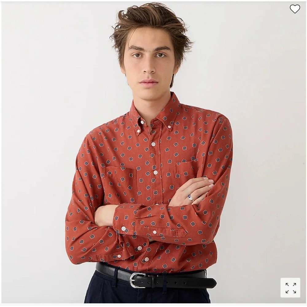 NWT J. Crew Men's Square Flower Blue/Green Cotton-Wool Challis 2 Pocket Shirt